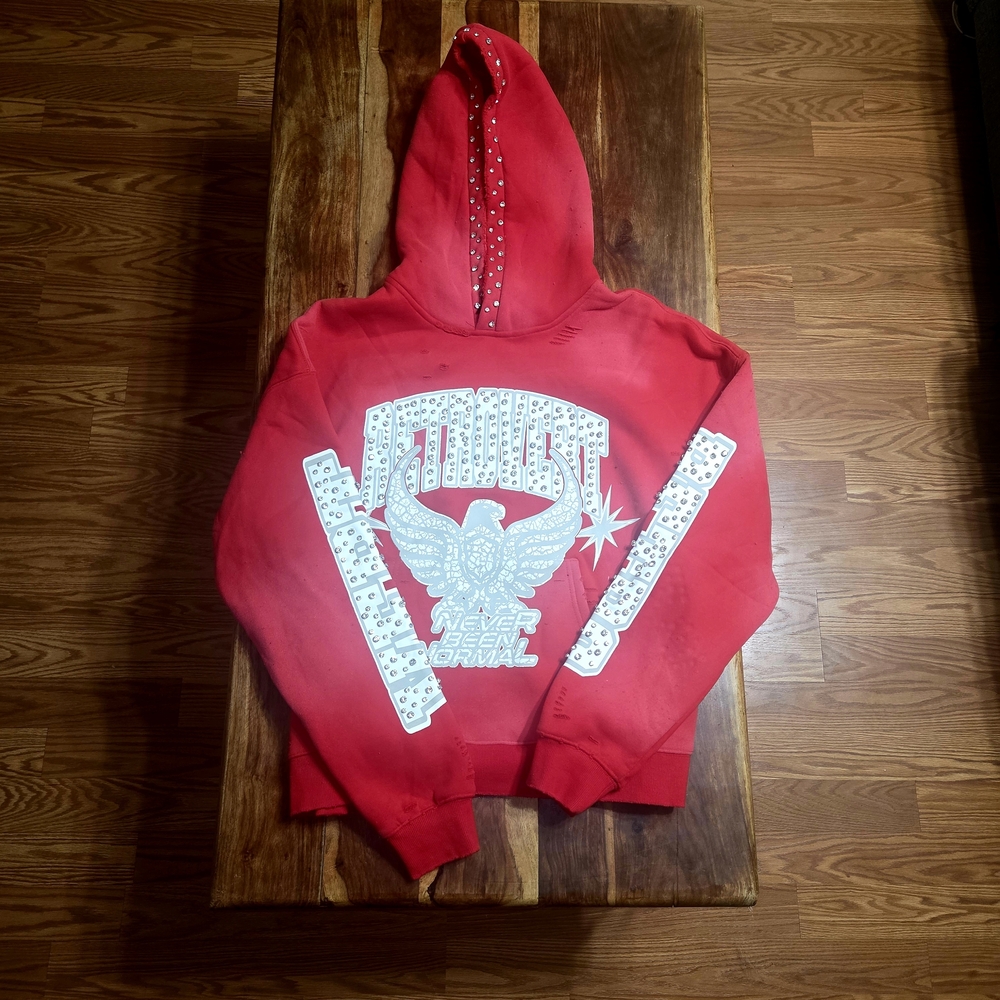 Retrovert Red Washed Studded Graphic Hoodie